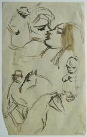 El beso y diversos croquis