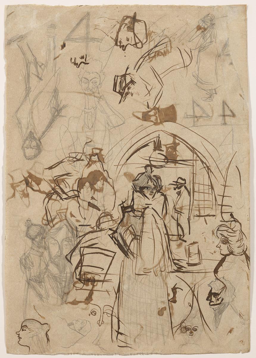 Study for the Menu for Quatre Gats and Various Figures