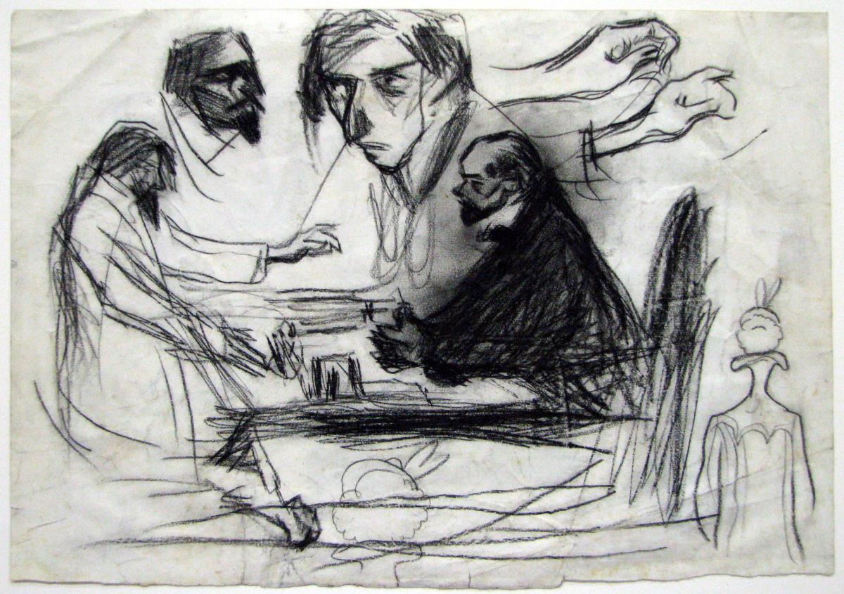 Dos hombres conversando y otros croquis