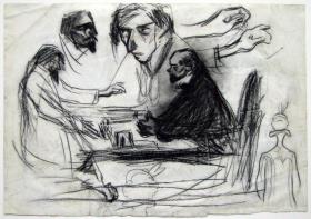 Dos hombres conversando y otros croquis