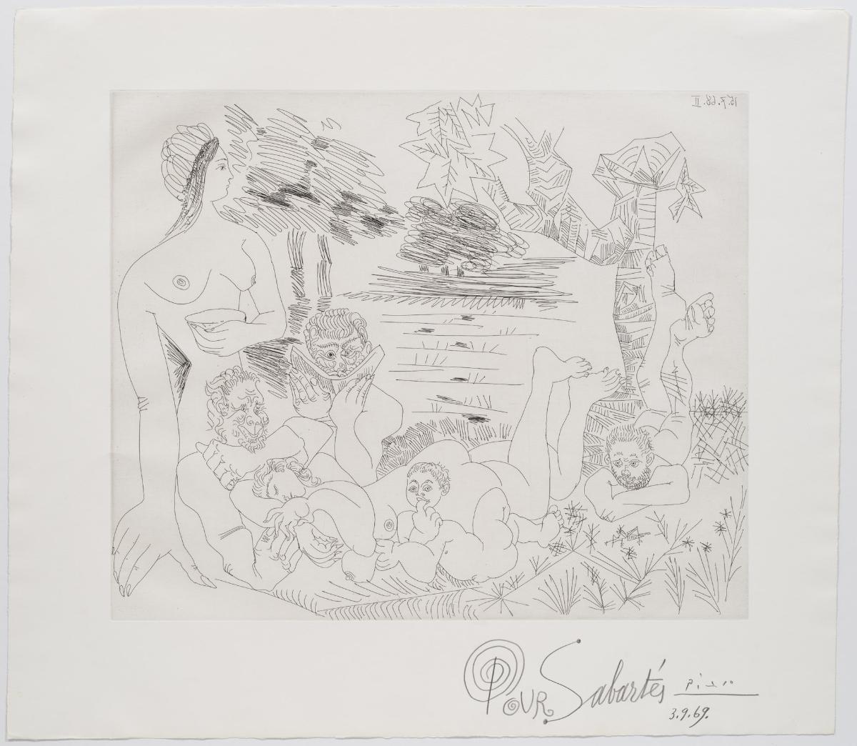 Escena pastoril poussiniana sobre el tema de Pan y Siringa