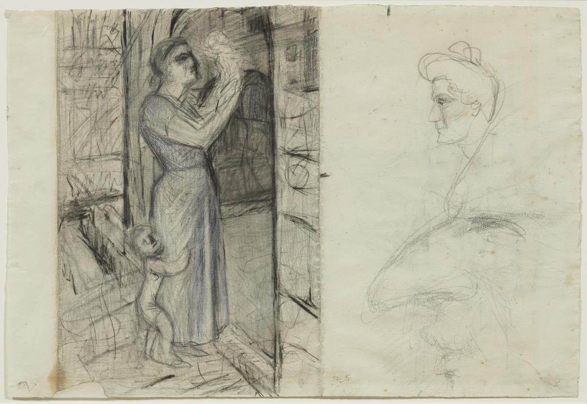 Mujer con niño y croquis
