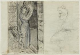 Mujer con niño y croquis