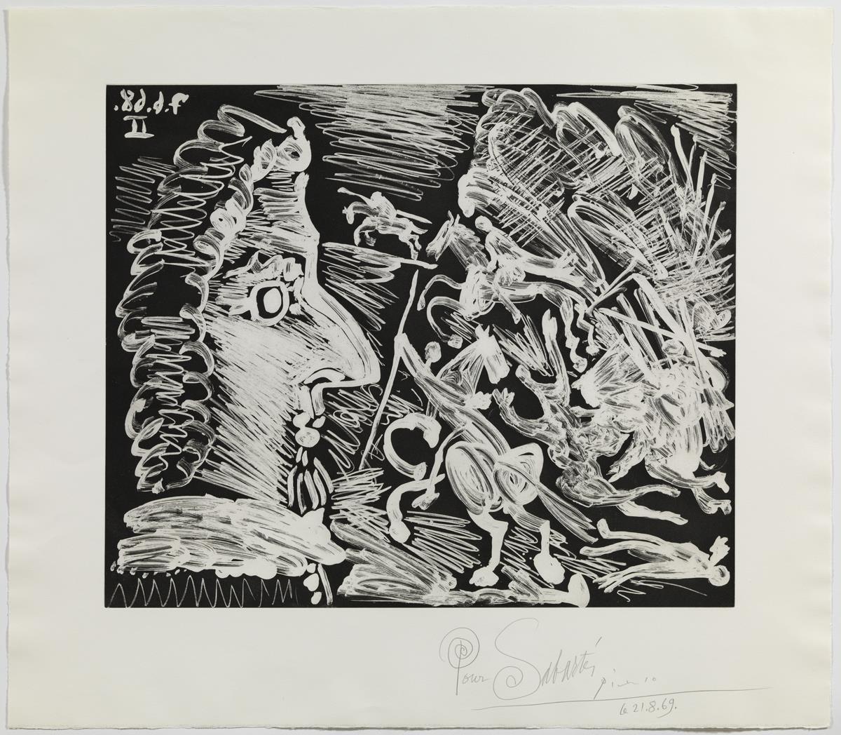 Musketeer, in Profile, Fighting with a Lance over a Young Woman