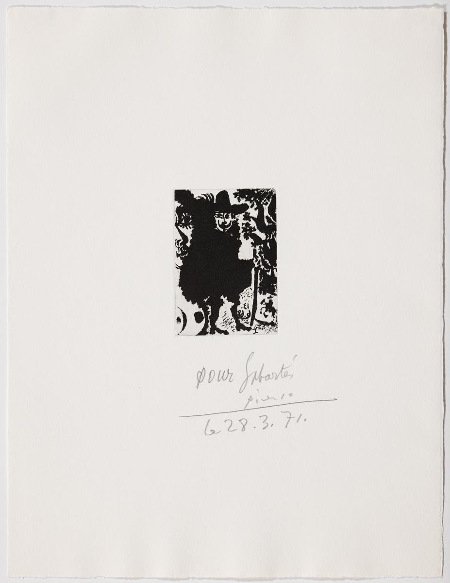 Young Woman and Her Old Husband. In the Background, Her Lover on Horseback in a Garden