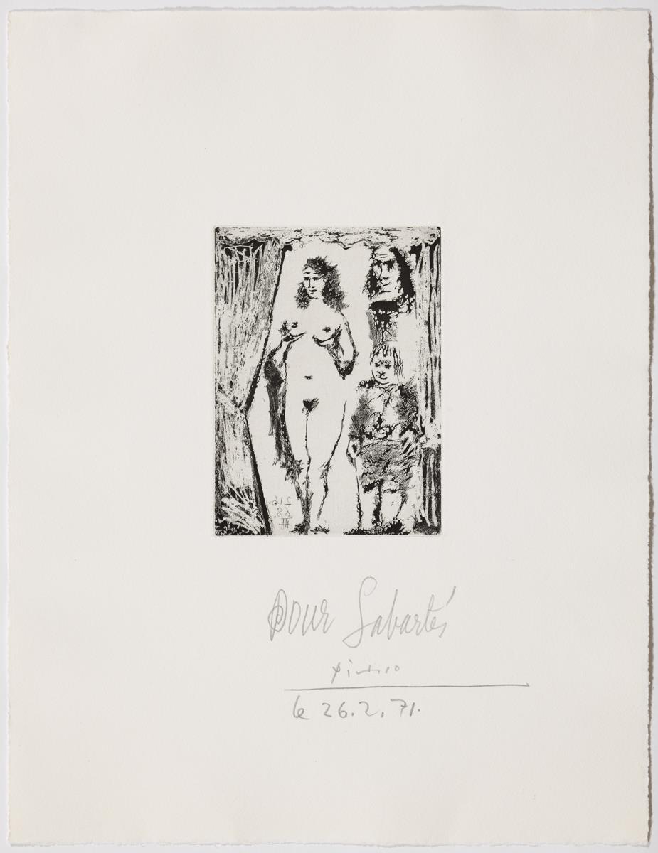 Couple and Young Valet behind a Curtain