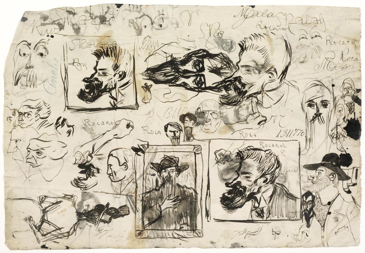 Santiago Rusiñol caracterizado como "El caballero de la mano en el pecho" de El Greco, Josep Rocarol Faura y otros croquis