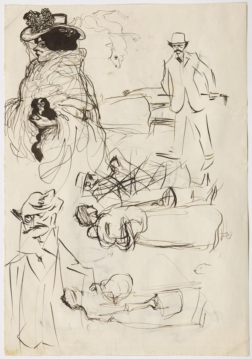 Dona amb gosset i altres croquis