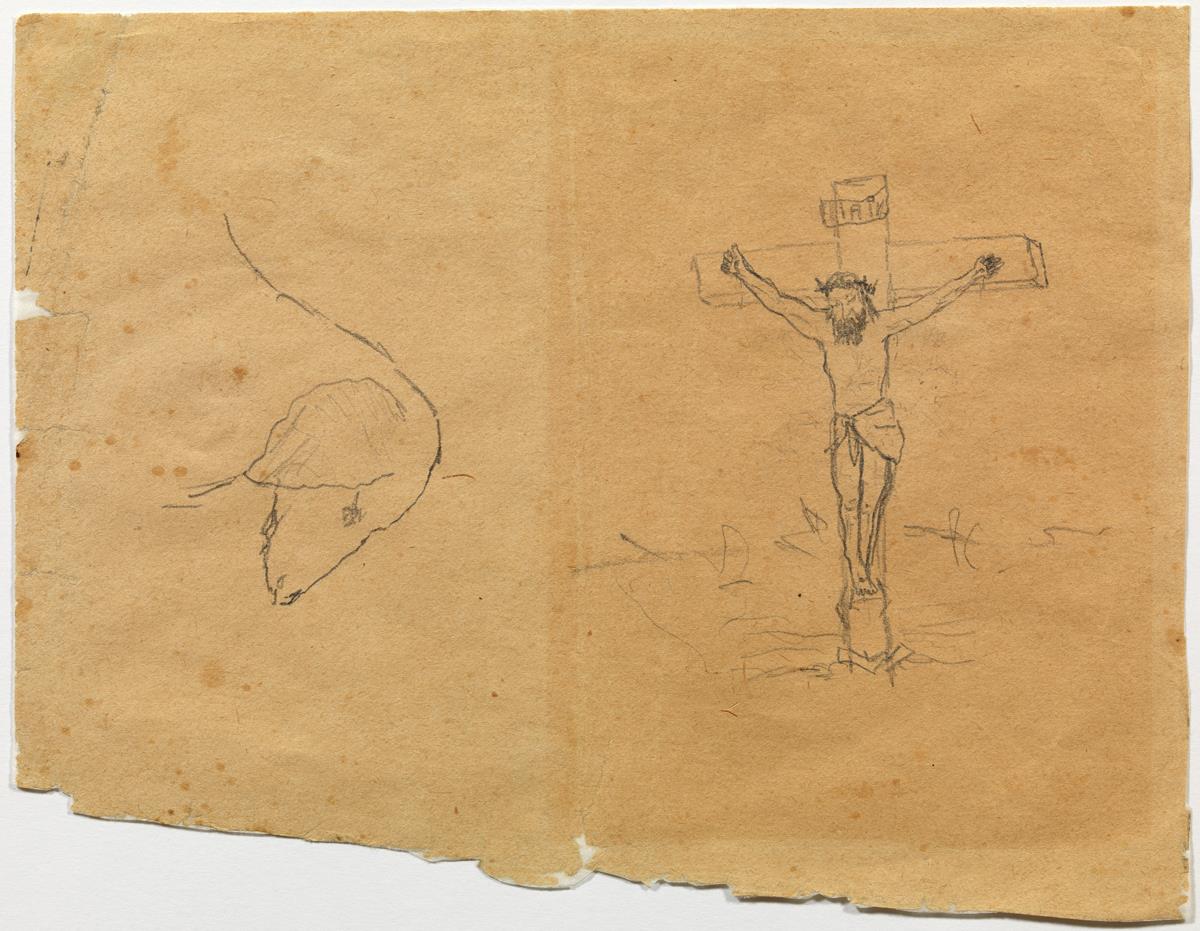 Cap de gos i Crist crucificat