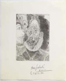 Retrato caricaturesco de uno de los persoanjes de "El entierro del conde de Orgaz", llorando