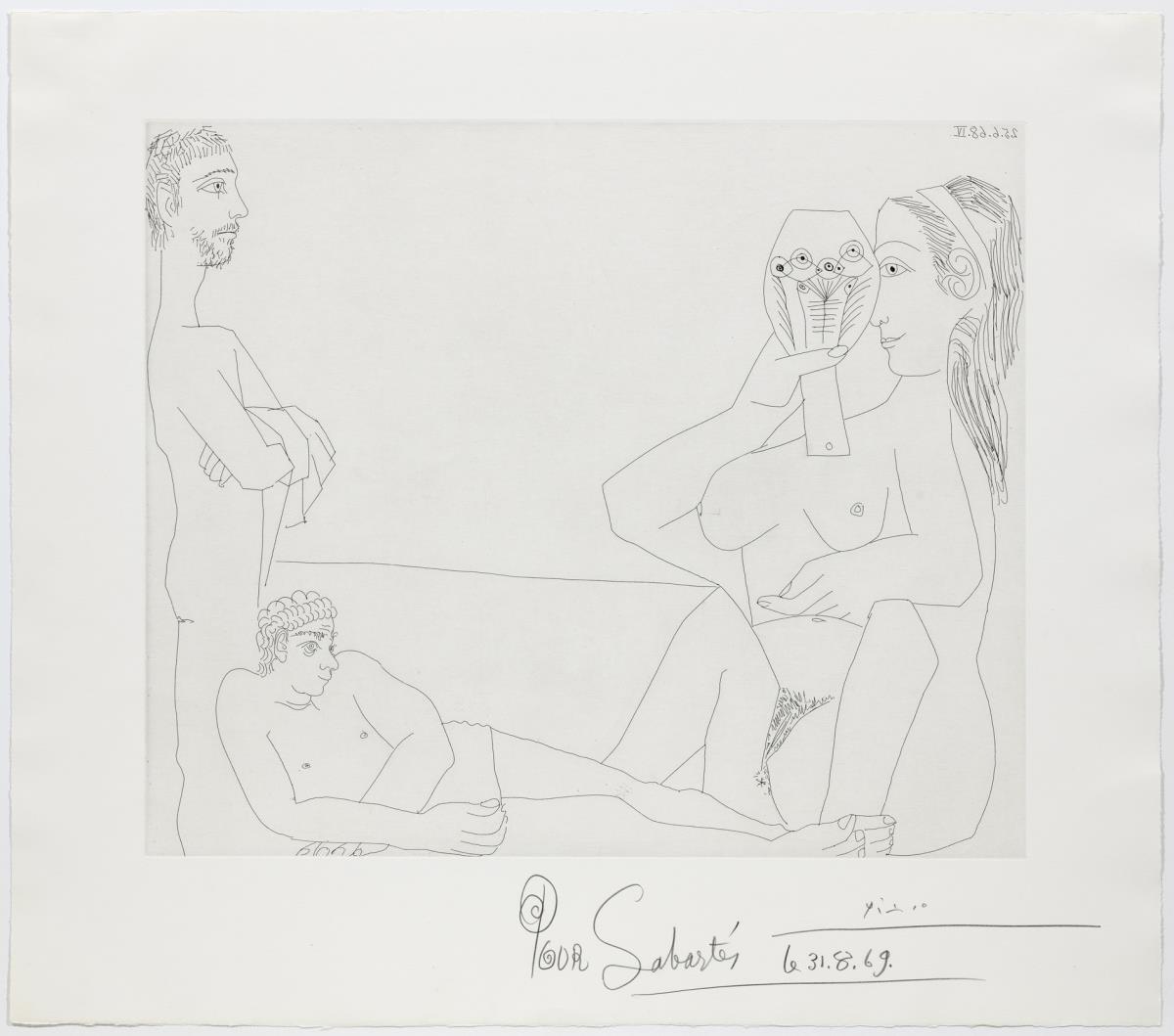 At the Beach. Woman Looking in the Mirror and Two Bathers