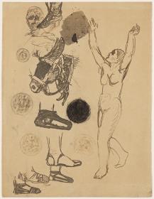 Nude Woman with Arms Raised Imploring the Heavens, and Other Sketches