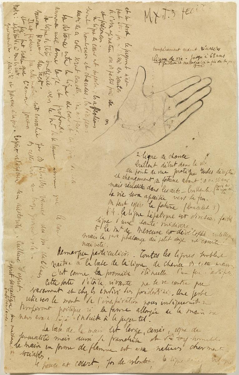 Estudio de quiromancia de Picasso con texto de Max Jacob