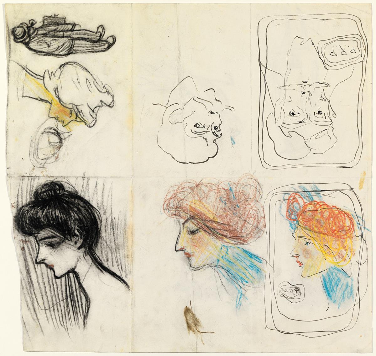 Estudio de cabezas y figura masculina