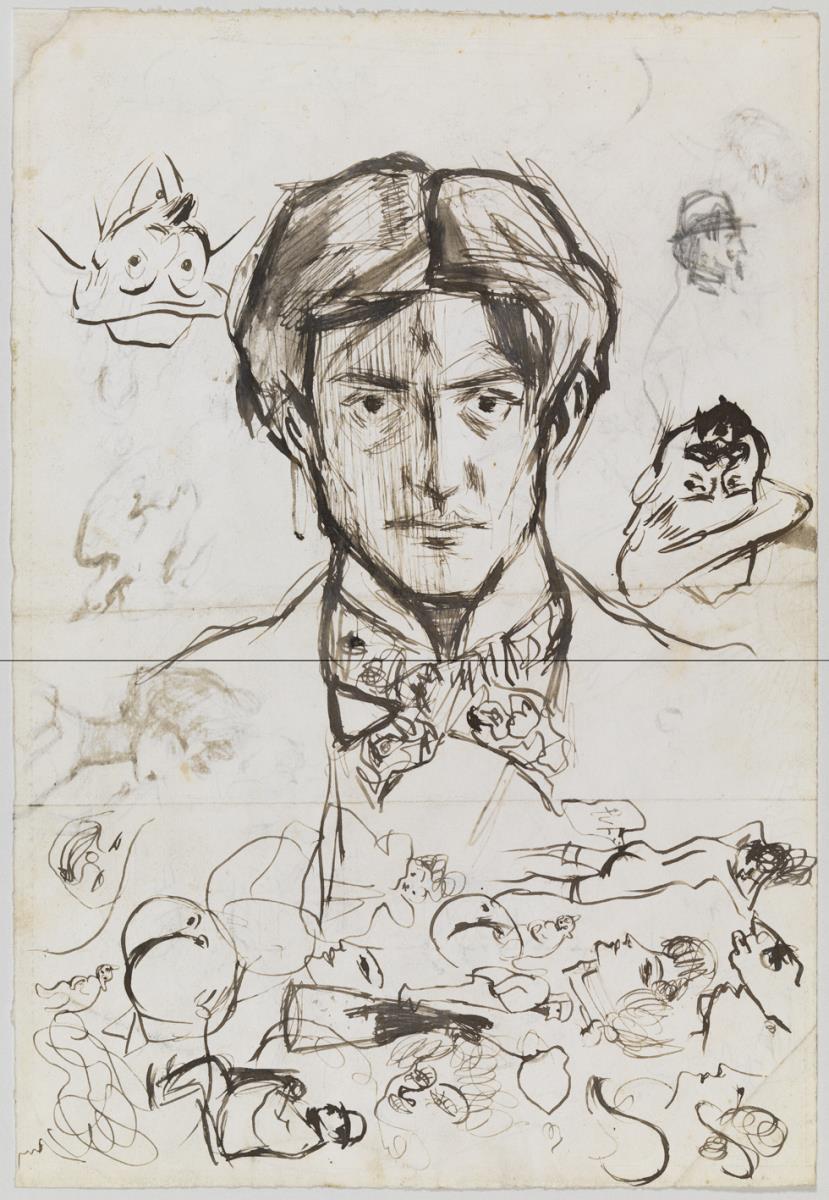 Self-Portrait, Sketches of Pompeu Gener and Oriol Martí and Other Sketches