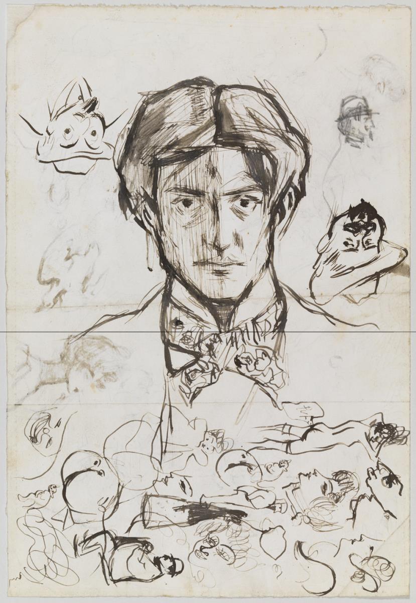 Autorretrato, bocetos de Pompeu Gener y Oriol Martí y otros croquis