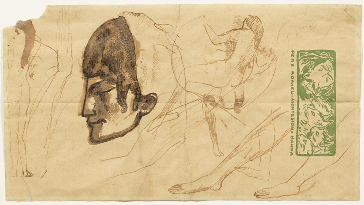 Cabeza de mujer y estudios de desnudos