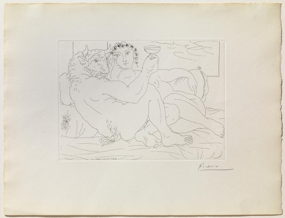 Reclining Minotaur: Glass of Champagne and Lover