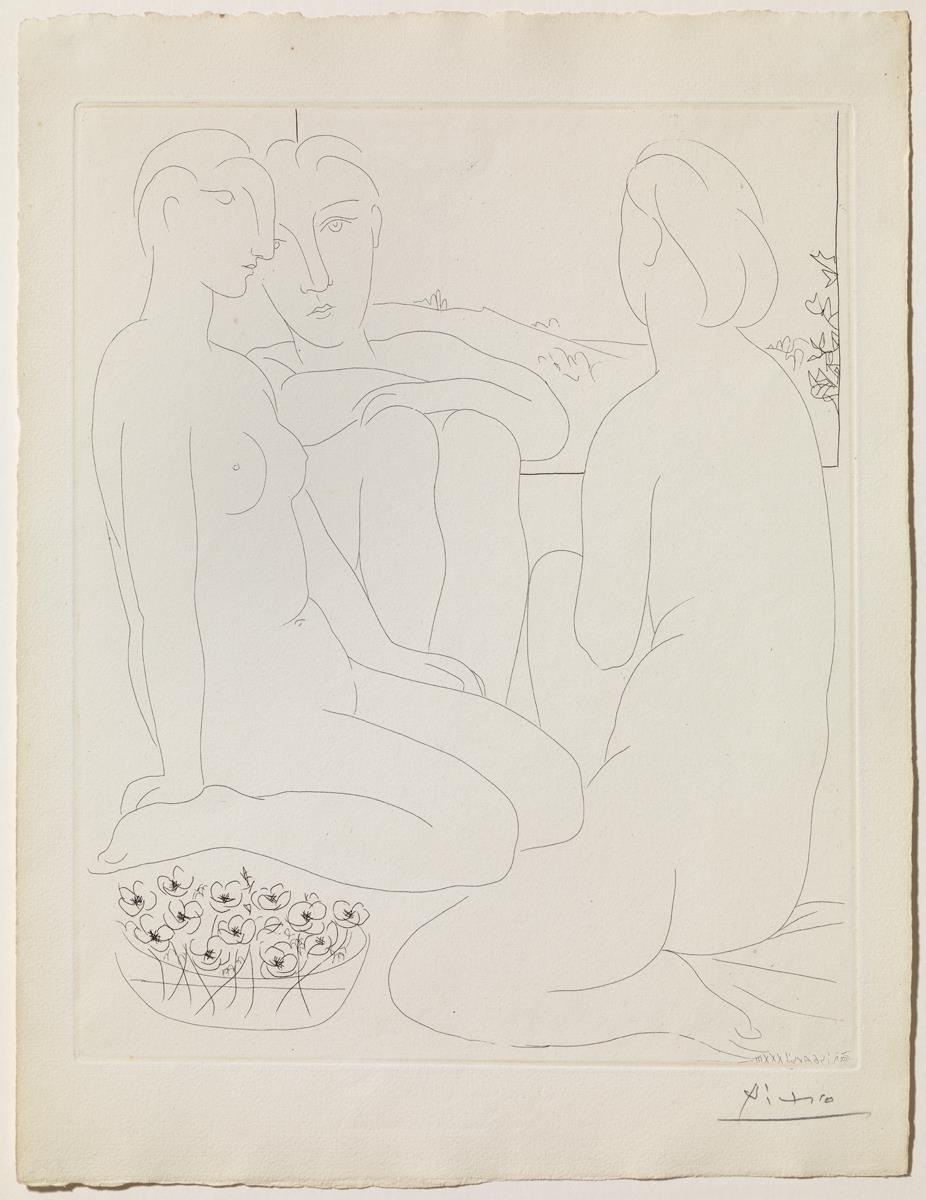 Tres dones nues i un atuell d'anemones