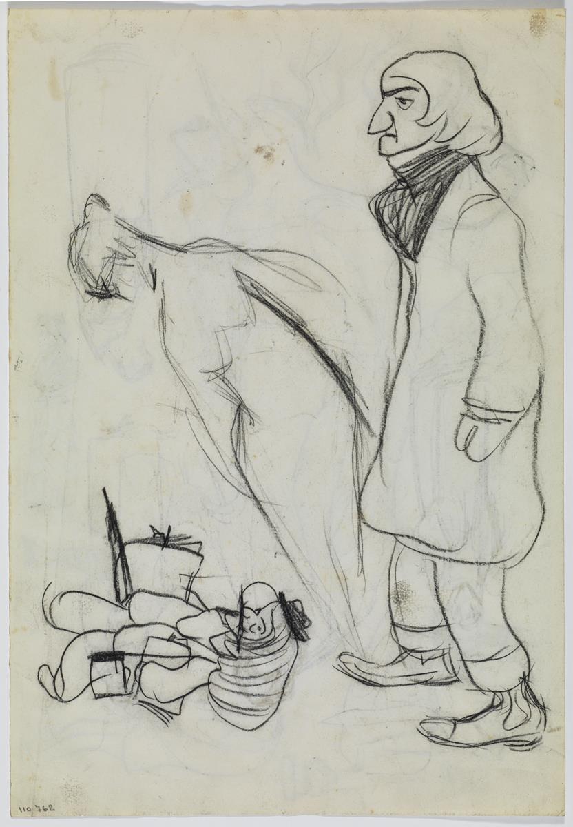 Dues caricatures i esbós de nu femení