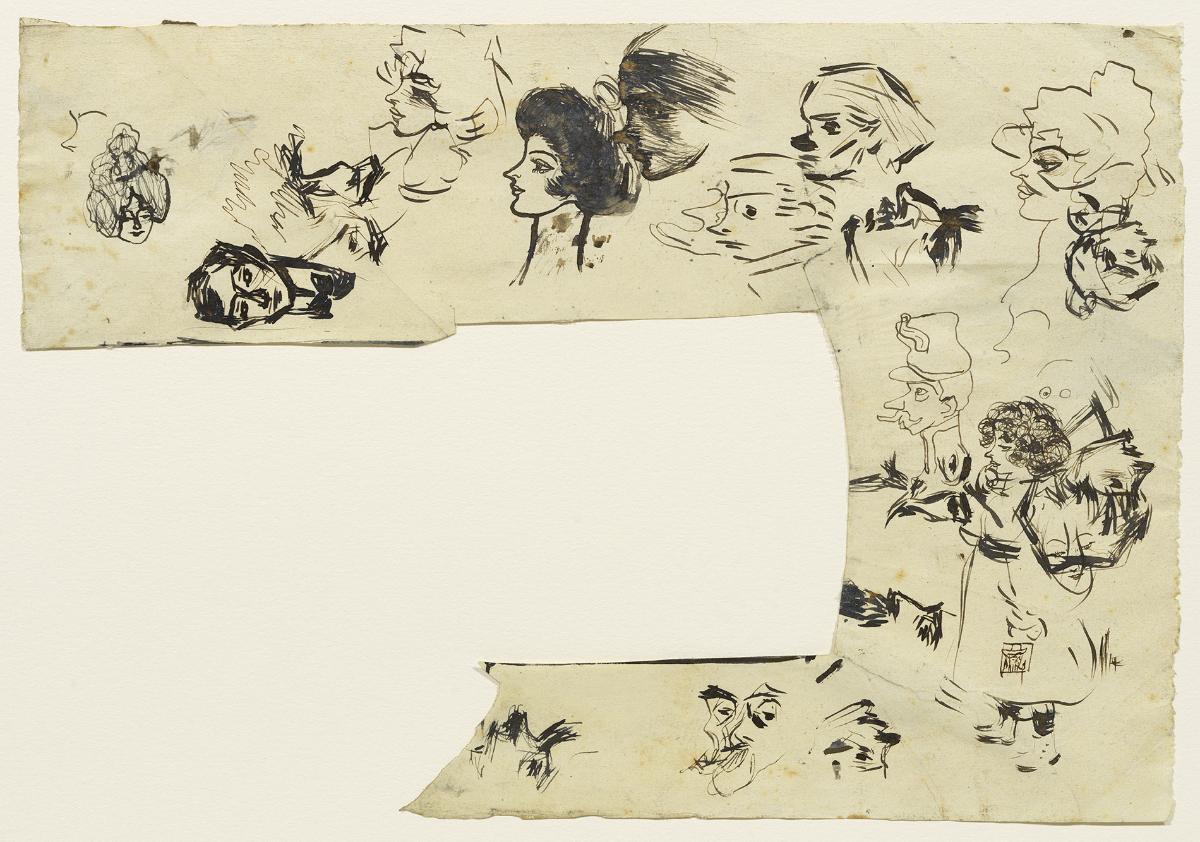 Croquis de caps i figura de nena