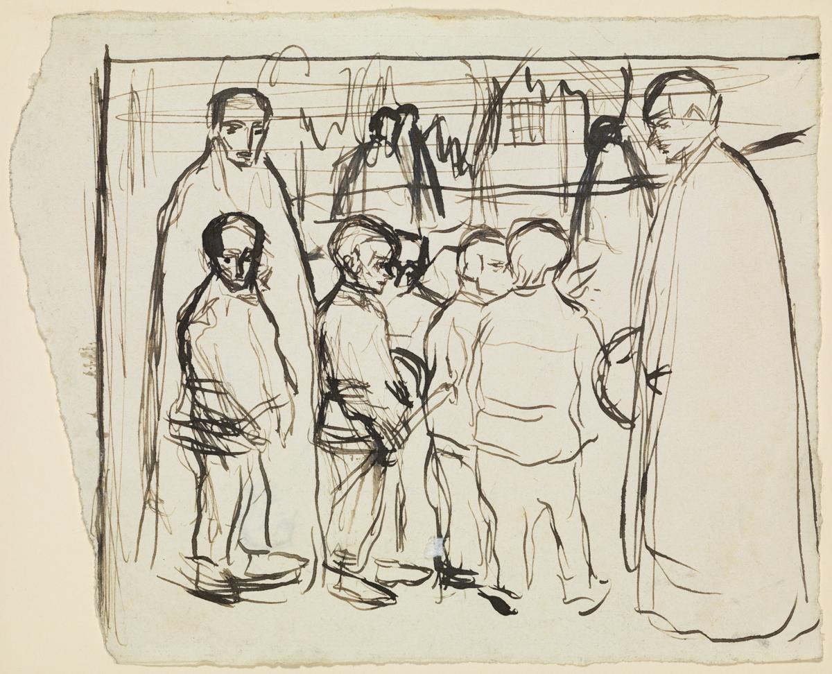Curas y grupo de niños