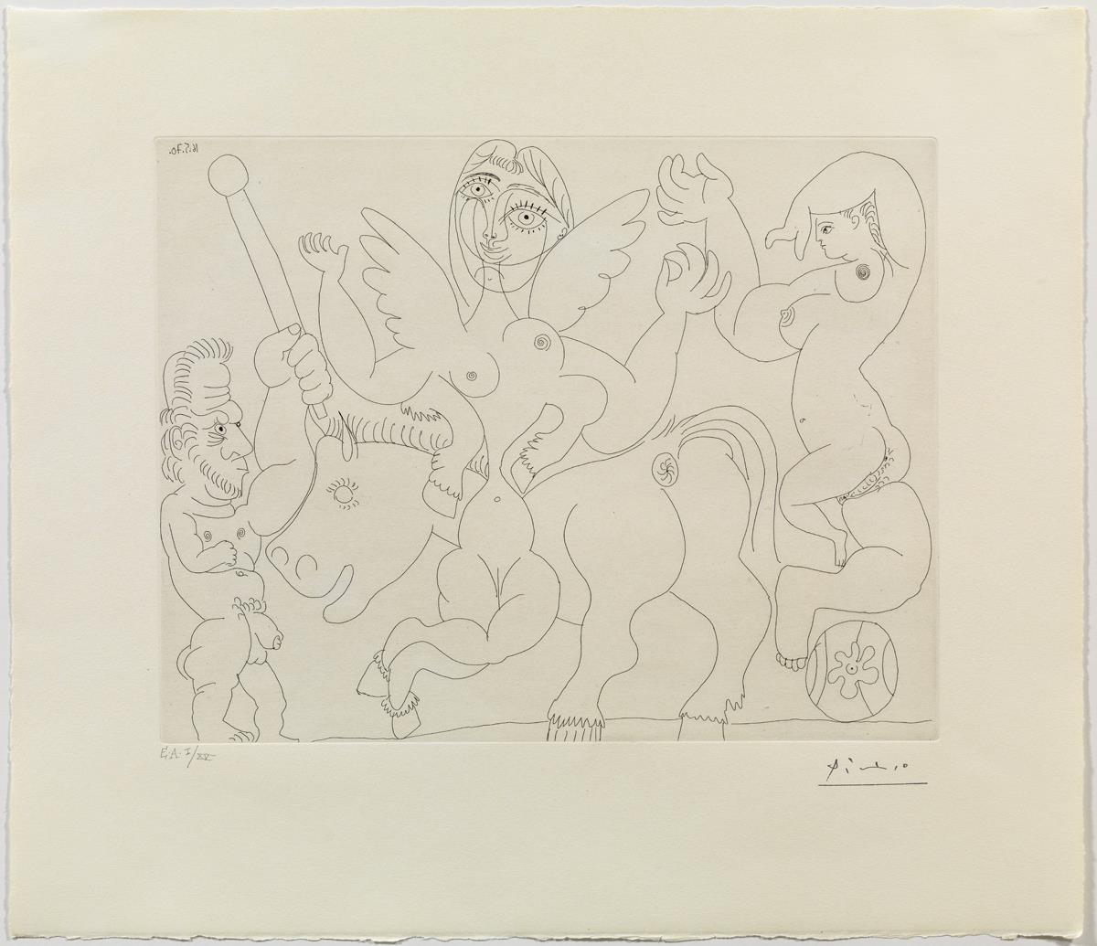 Trainer, Horsewoman-Winged Mare and Acrobat with a Ball