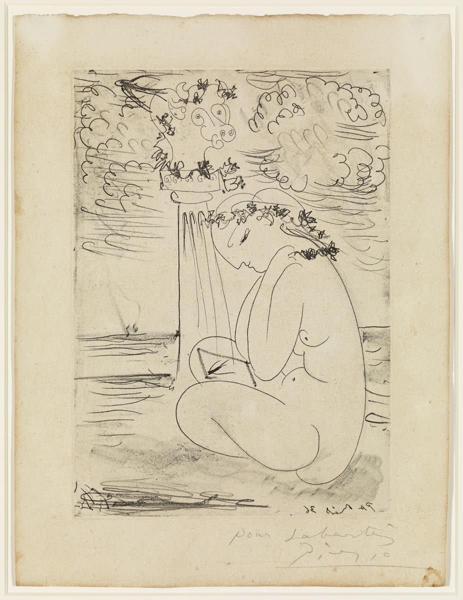 Young Woman Observing the Reflection of a Swallow in Her Mirror