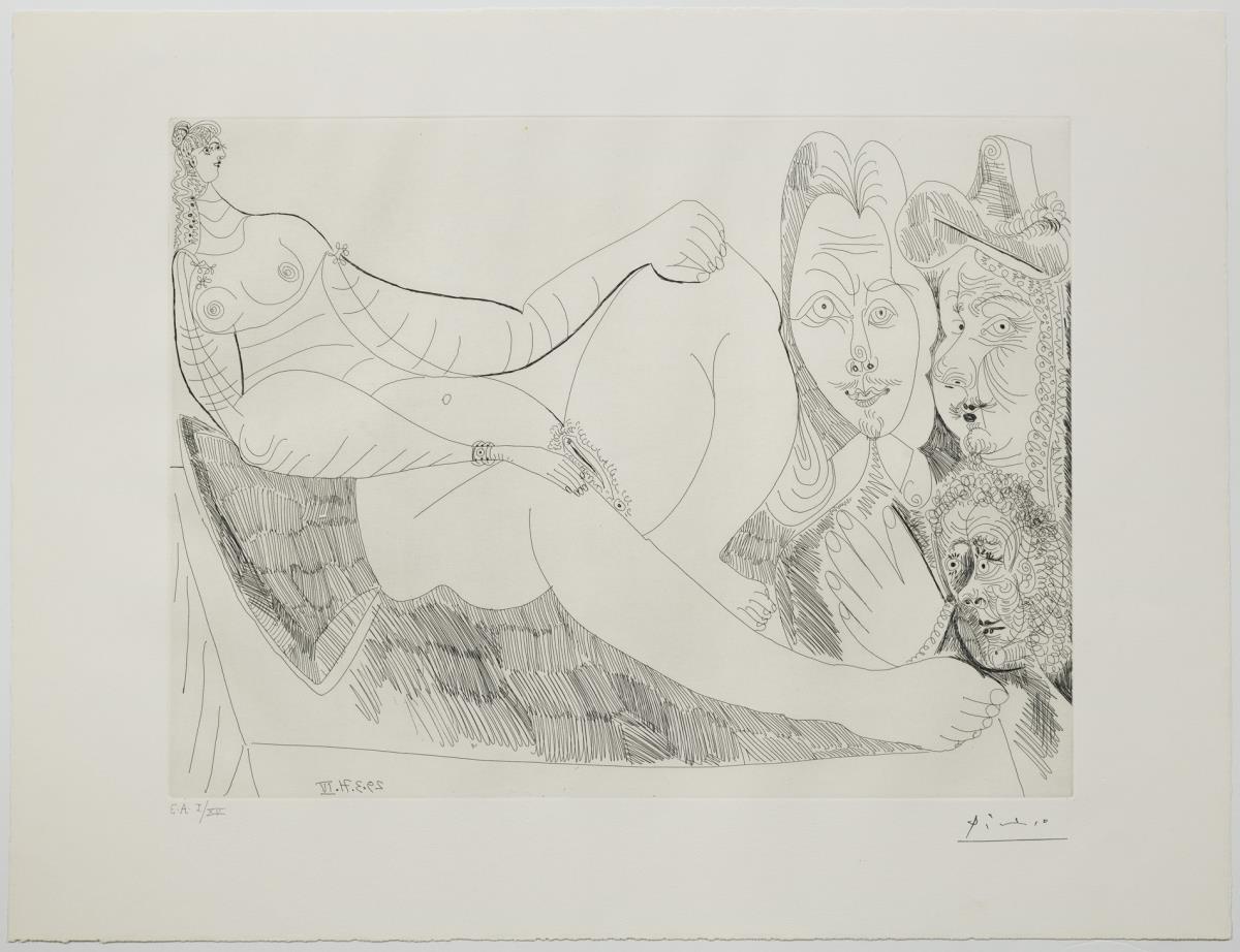 Woman in Bed and Visitors Dressed in Seventeenth-Century Costume