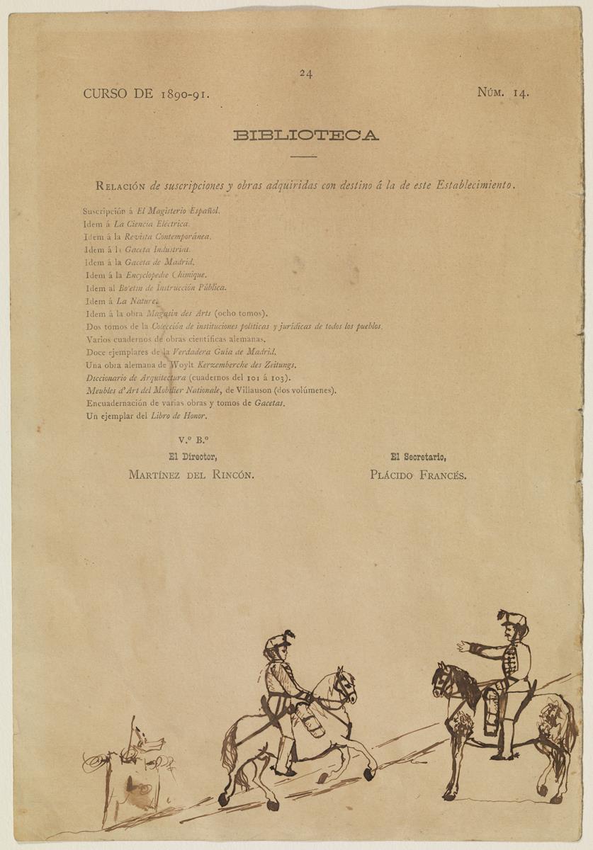 Dos soldados a caballo y un torreón
