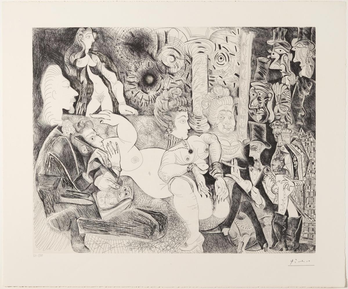 Painter Wearing a Cravat, Sketching His Model against the Backdrop of the Maison Tellier