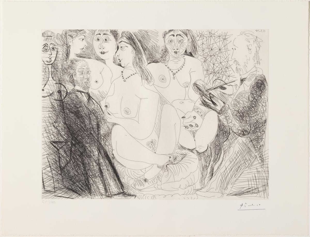 Degas in a Morning Coat, Drawing Himself in a Suit, amidst Prostitutes