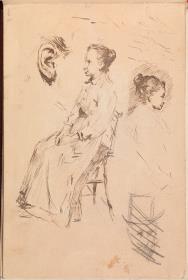 Seated Woman and Study of Heads