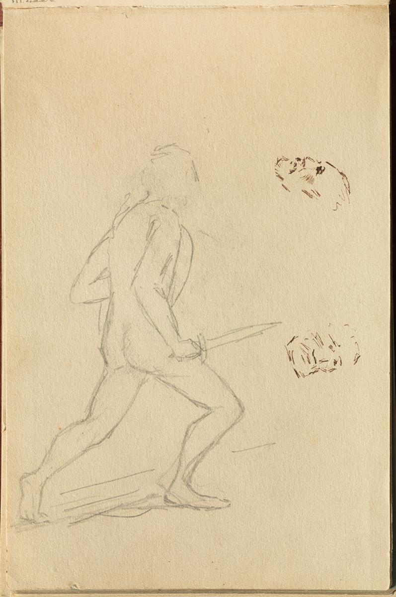 Desnudo masculino blandiendo una espada y cabezas