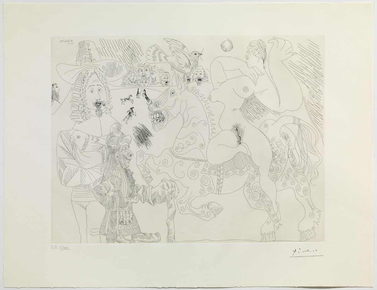 Taming at the Circus with a Horsewoman, Sorcerer, Falconer and Noah's Dove in the Foreground