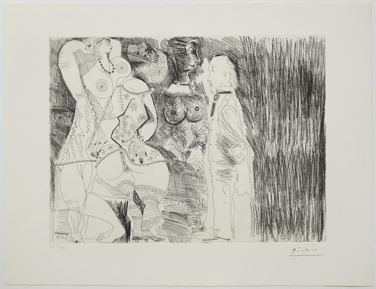 Degas imaginando. Escena de seducción entre dos prostitutas, con patrona hipócrita