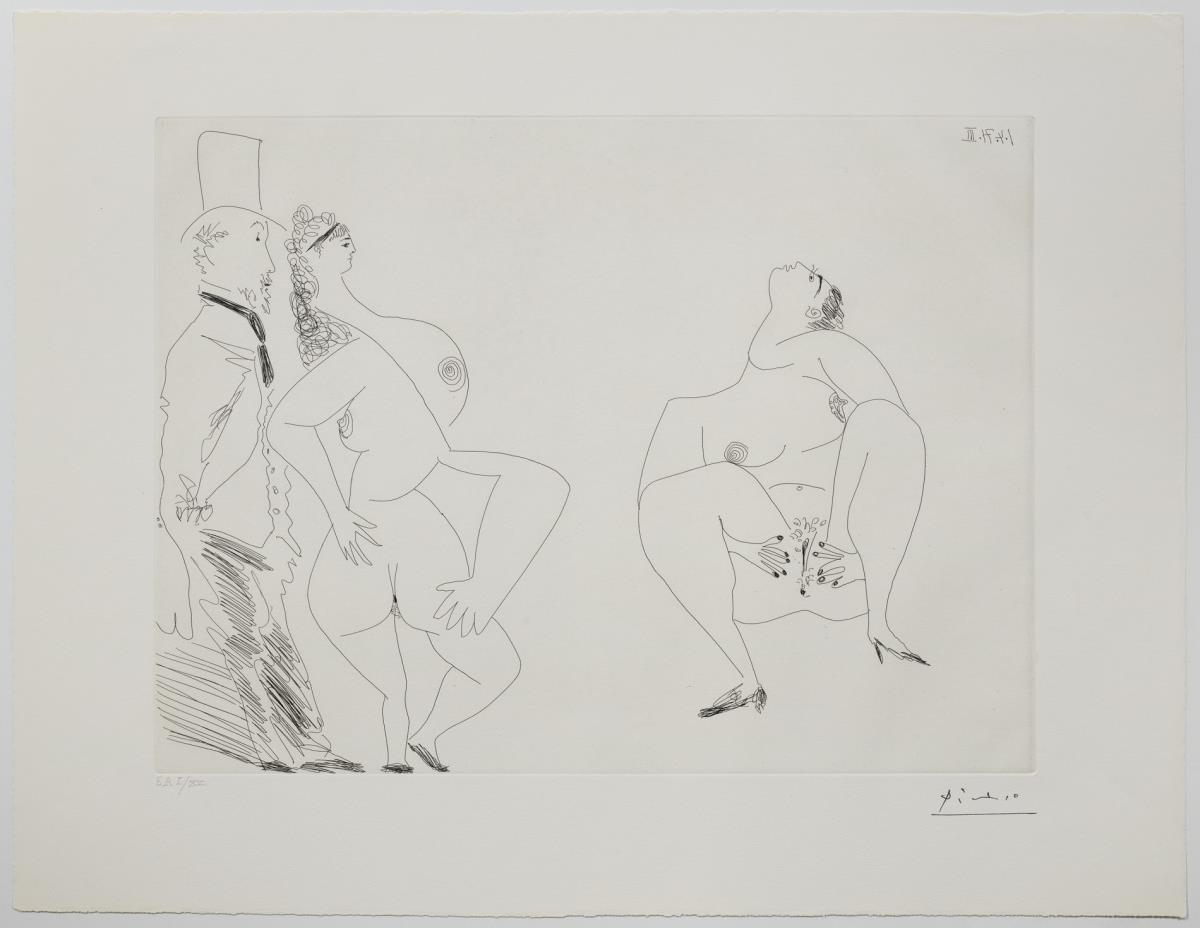 Degas, amb les mans a les butxaques, i dues prostitutes