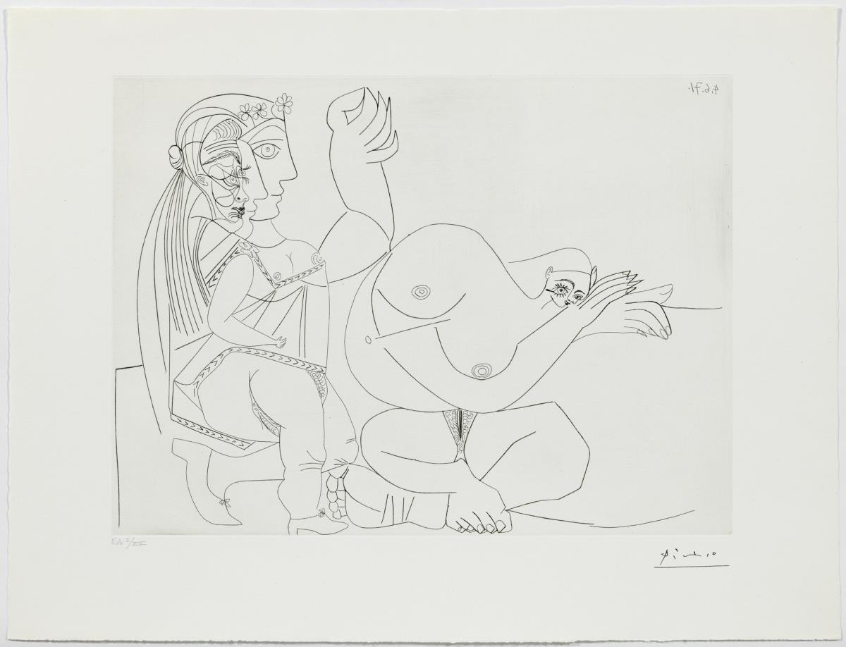 Three Profiles of a Woman Wearing a Shirt and Shoe Boots, and a Nude Woman Dreaming