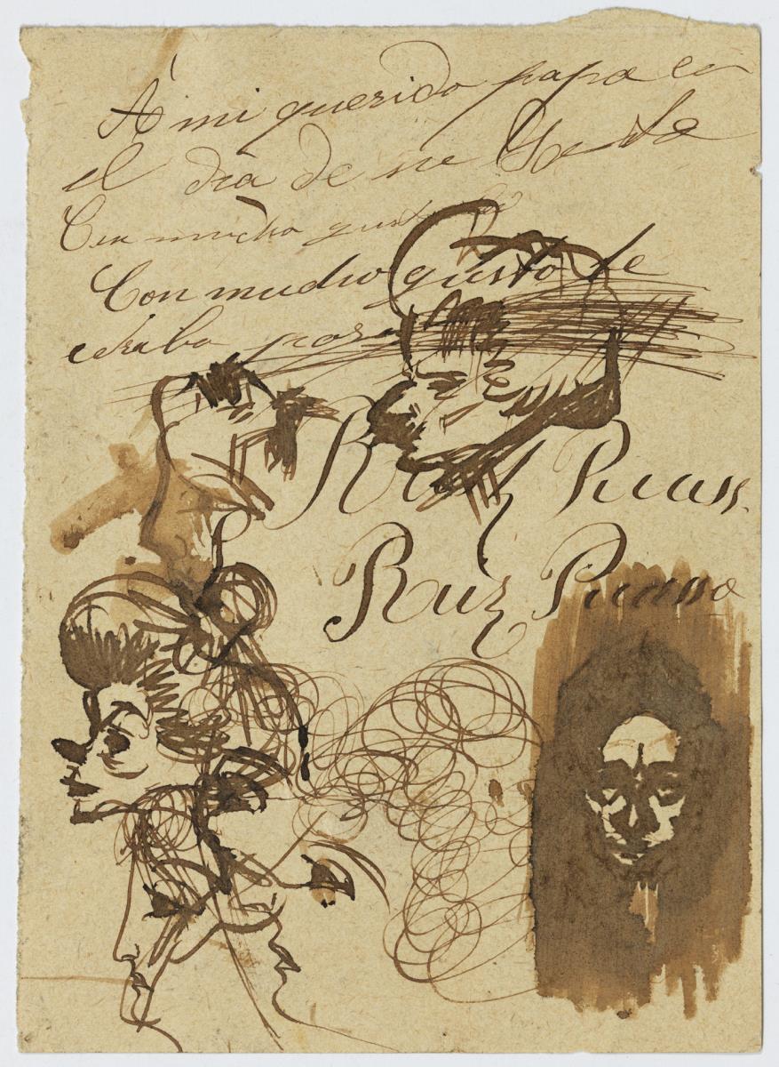 Enric Morera, diversas cabezas y borrador de carta