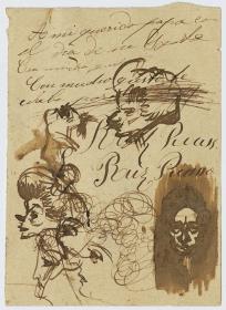 Enric Morera, diversas cabezas y borrador de carta