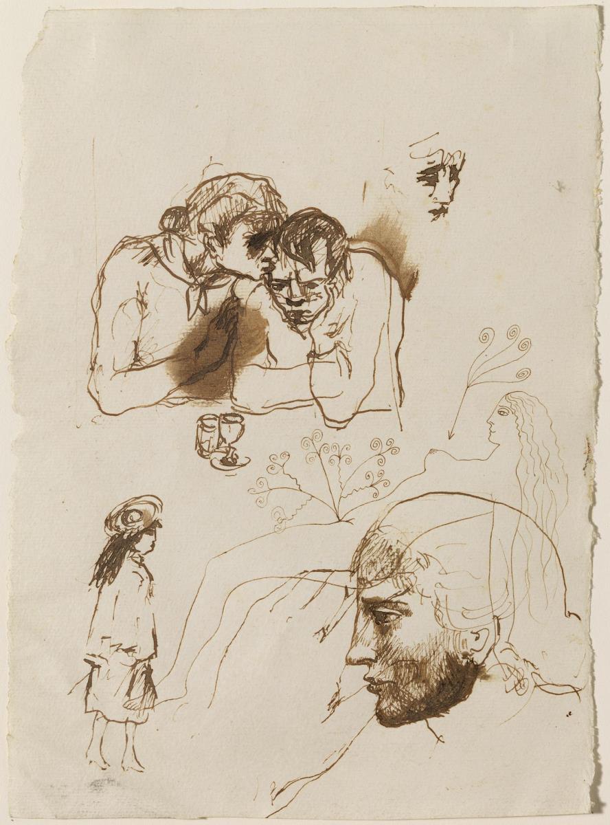 Estudi per a "Parella de pobres en un cafè", i altres croquis