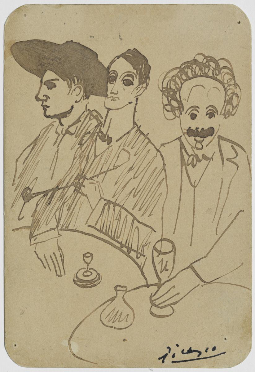 Picasso, Àngel Fernández de Soto y Sebastià Junyer Vidal en el café