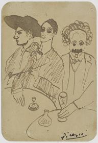 Picasso, Àngel Fernández de Soto y Sebastià Junyer Vidal en el café