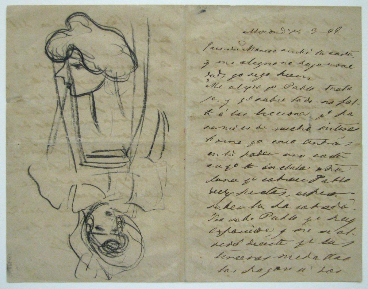Cabeza de mujer de perfil, y muñeca (carta)
