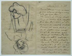 Cabeza de mujer de perfil, y muñeca (carta)