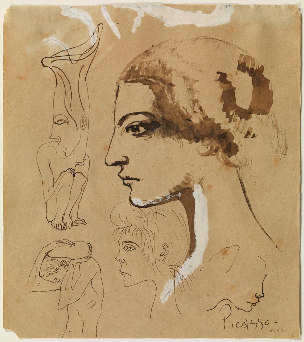 Cap de dona de perfil, i altres croquis