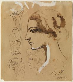 Cap de dona de perfil, i altres croquis