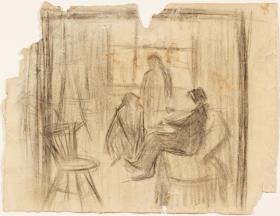 Tres personatges en un interior