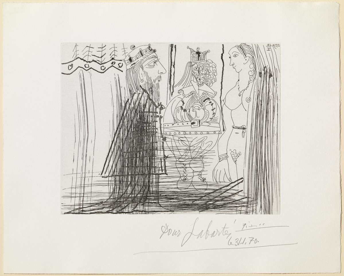 Biblical Scene (David and Bathsheba?), with a Jester in a Two-Horned Hat