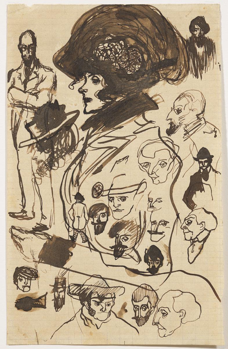 Busto de mujer y varios croquis